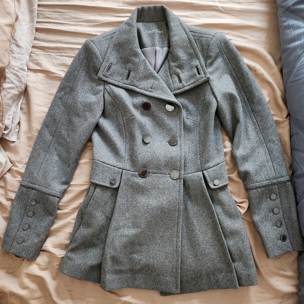 Calvin Klein grey wool coat peacoat